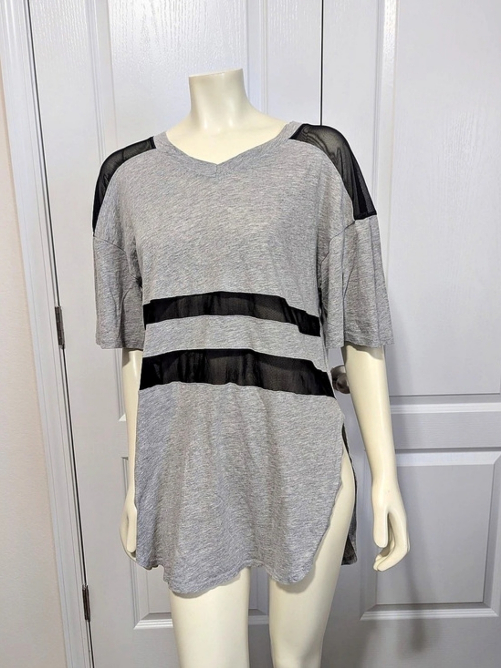 EMMA & SAM Gray Black Mesh Panel Tunic